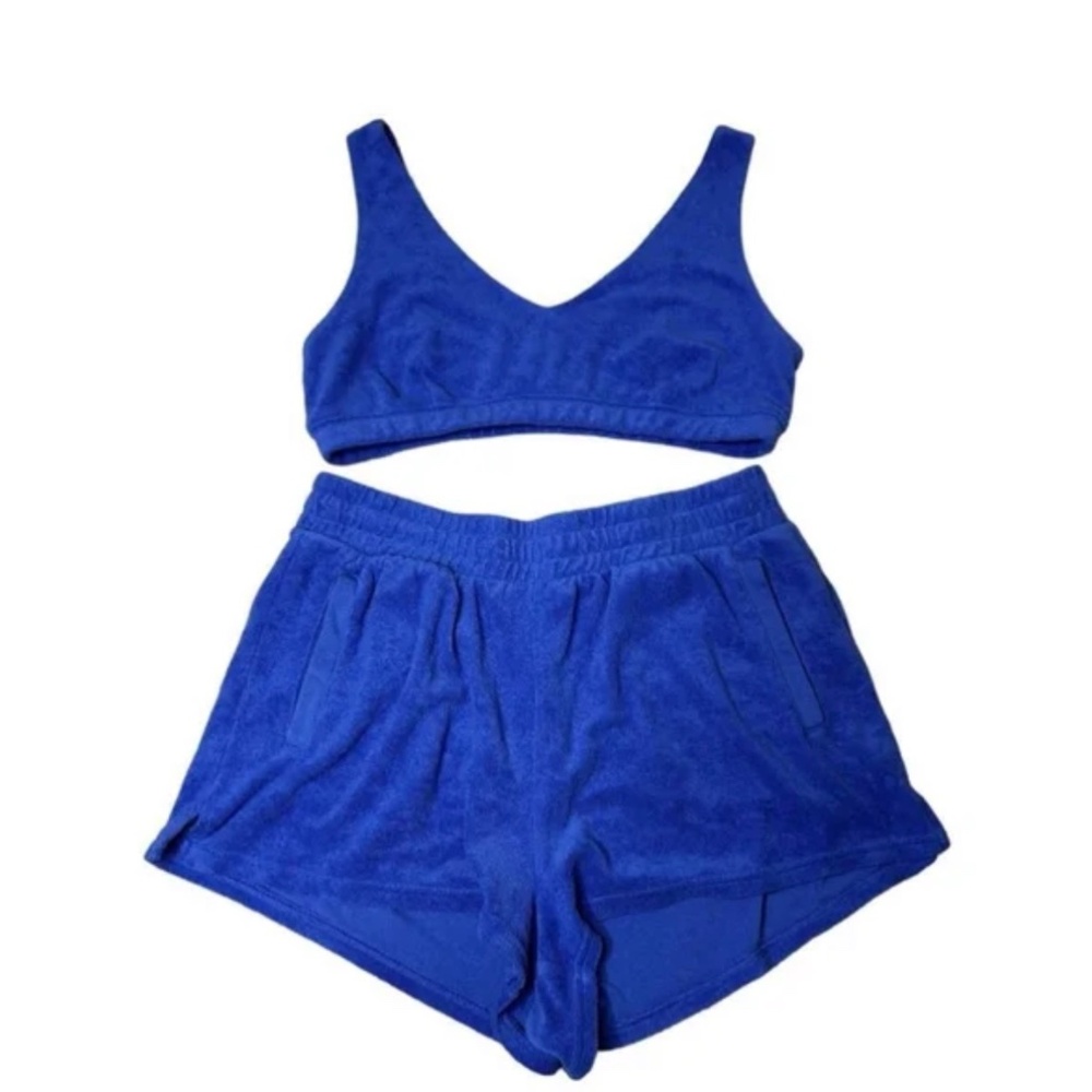 OFFLINE Aerie Blue Summer Lights Terry Sports Bra and Matching Short Set Large